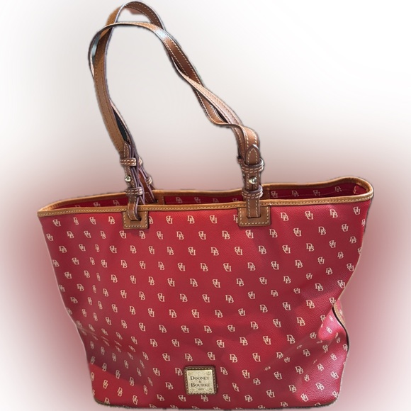 Dooney & Bourke Handbags - Dooney & Bourke tote bag. Red with leather straps. DB decor